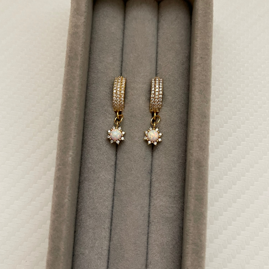 E006 - Gold Filled Opal Sun Earrings
