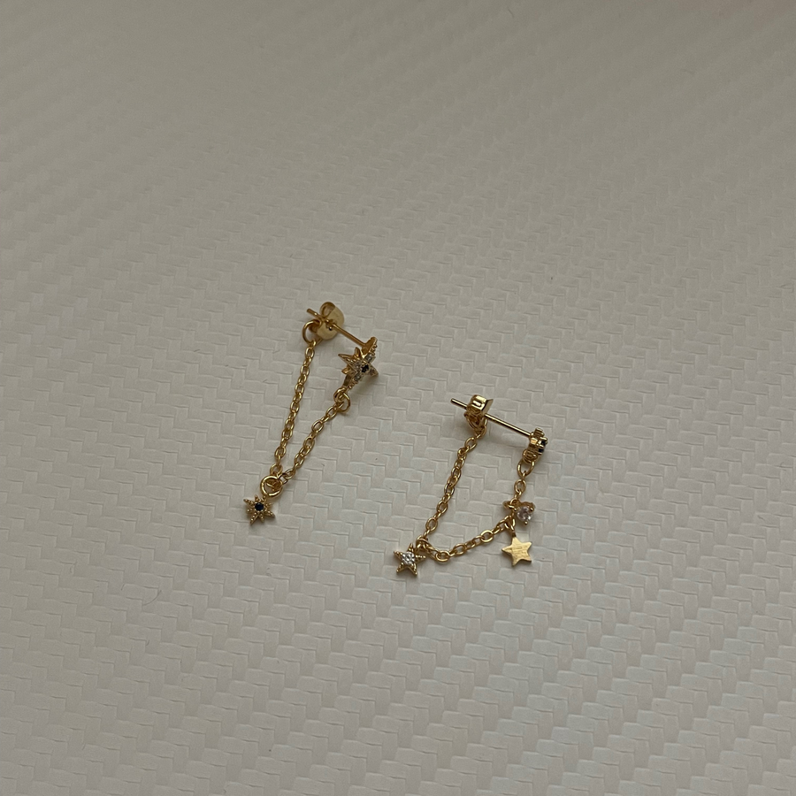 E007 - Gold Plated Star Dangle Earrings