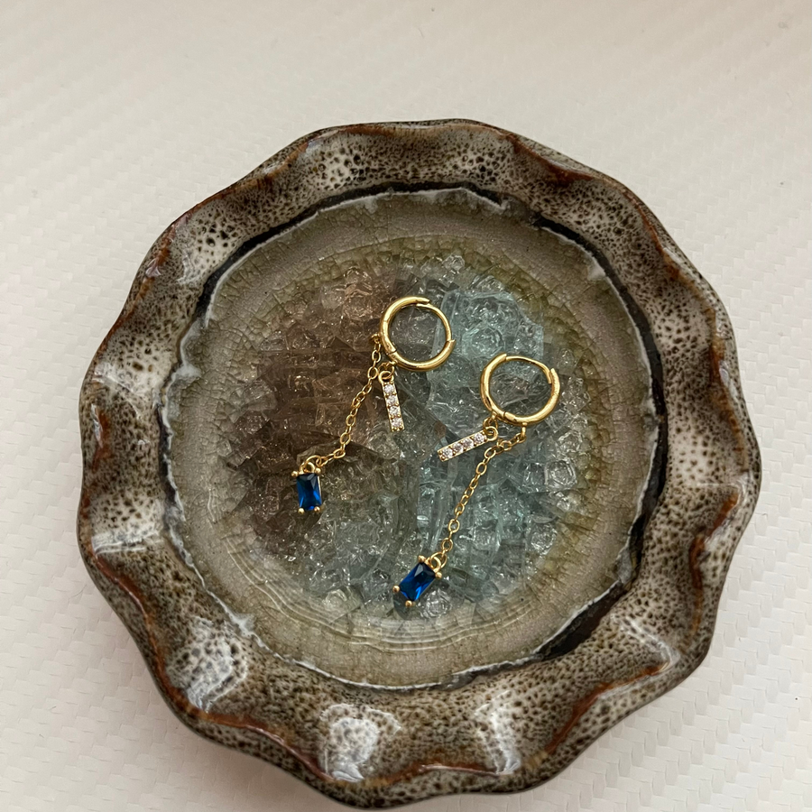 E008 - Gold Plated Blue Dangle Earrings