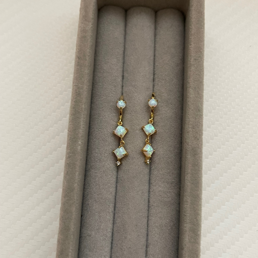 E002 - Gold Filled Dangle Opal Earrings