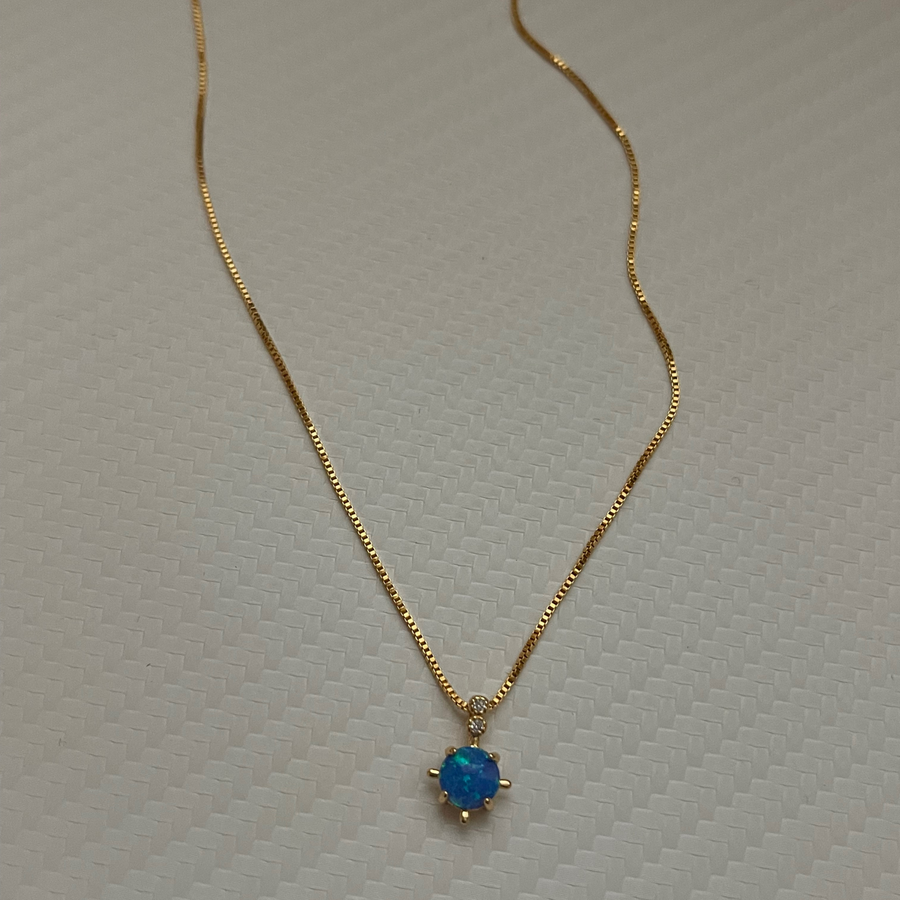 N005 - Gold Filled Blue Opal Round Necklace