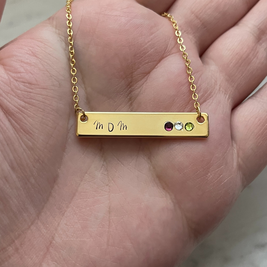 Personalized Mom and Birthstone Bar Necklace
