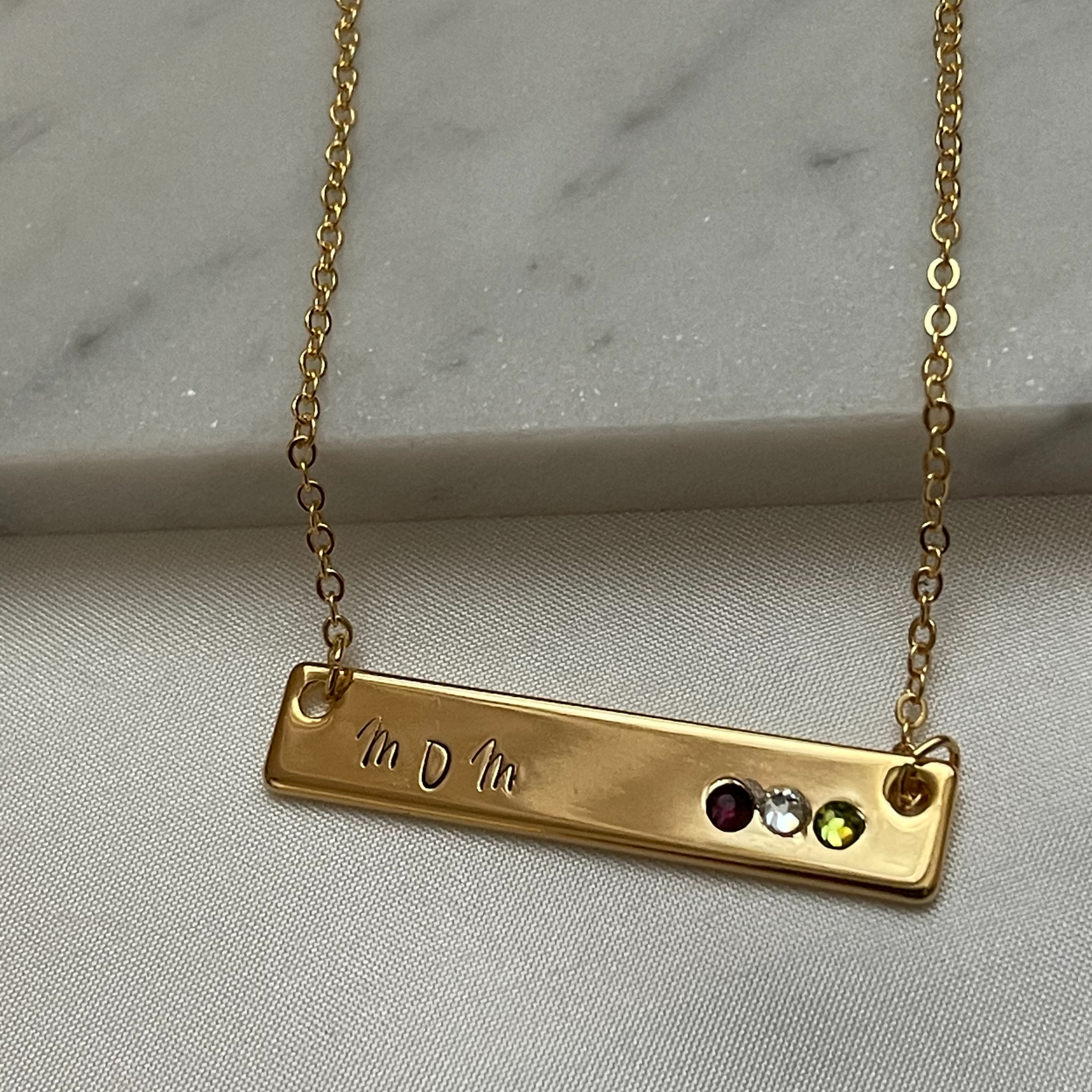 Gold bar necklace with on sale birthstone