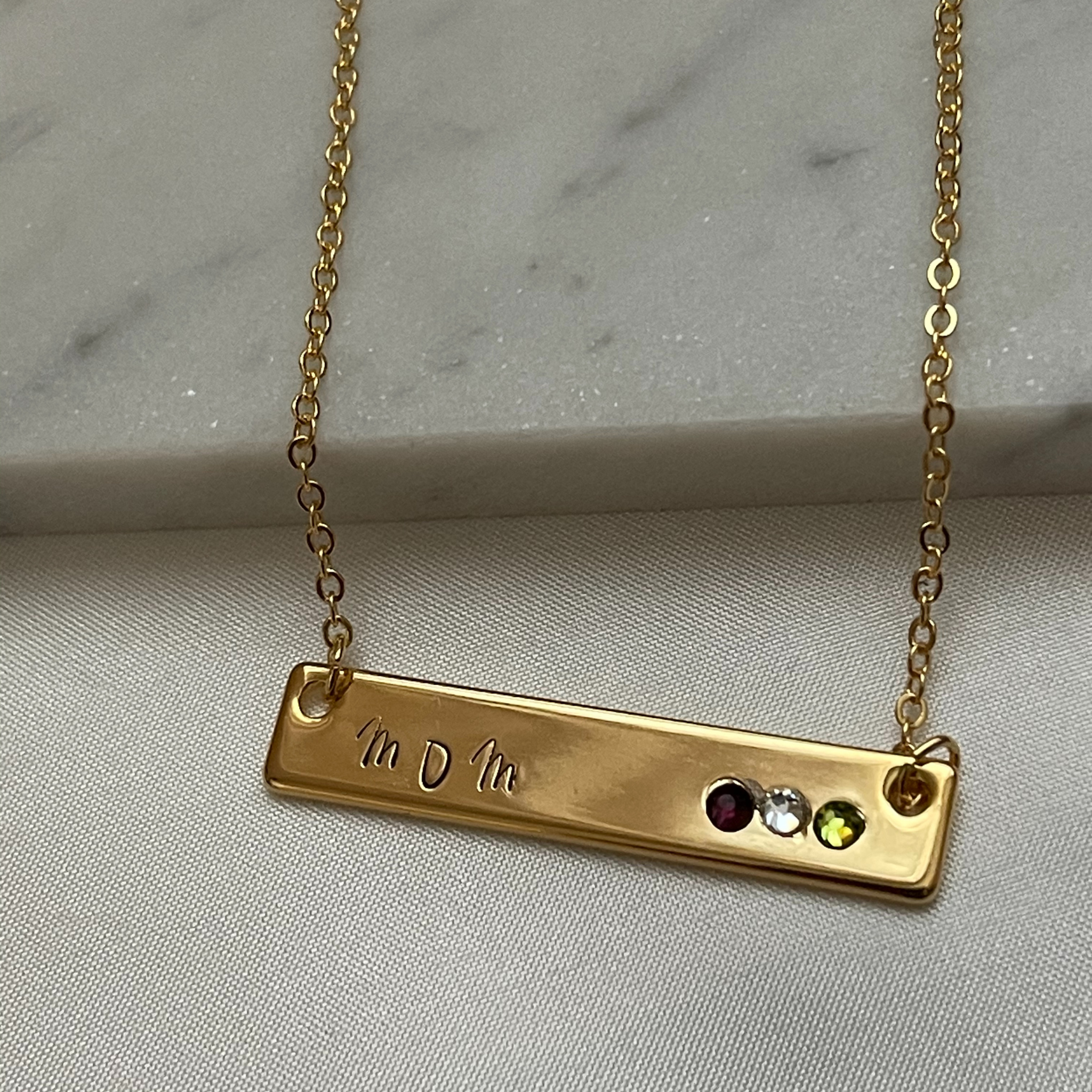 Gold bar sales necklace with birthstone