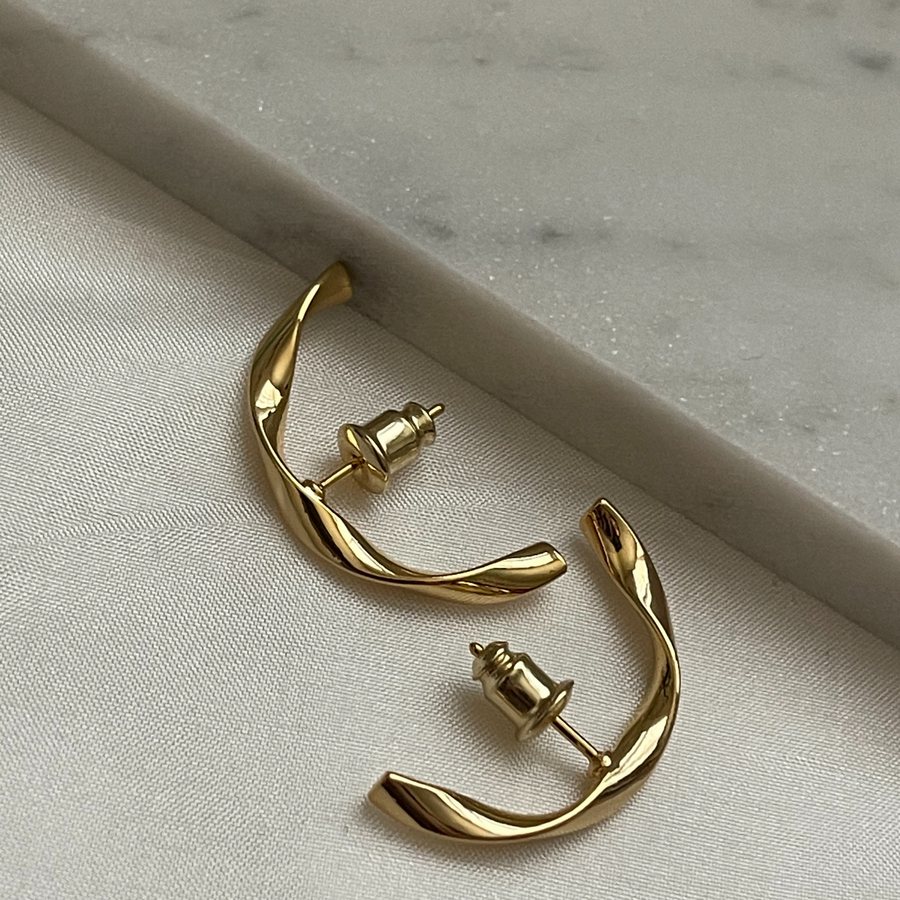 Gold Plated Twisted Bar Earring Studs