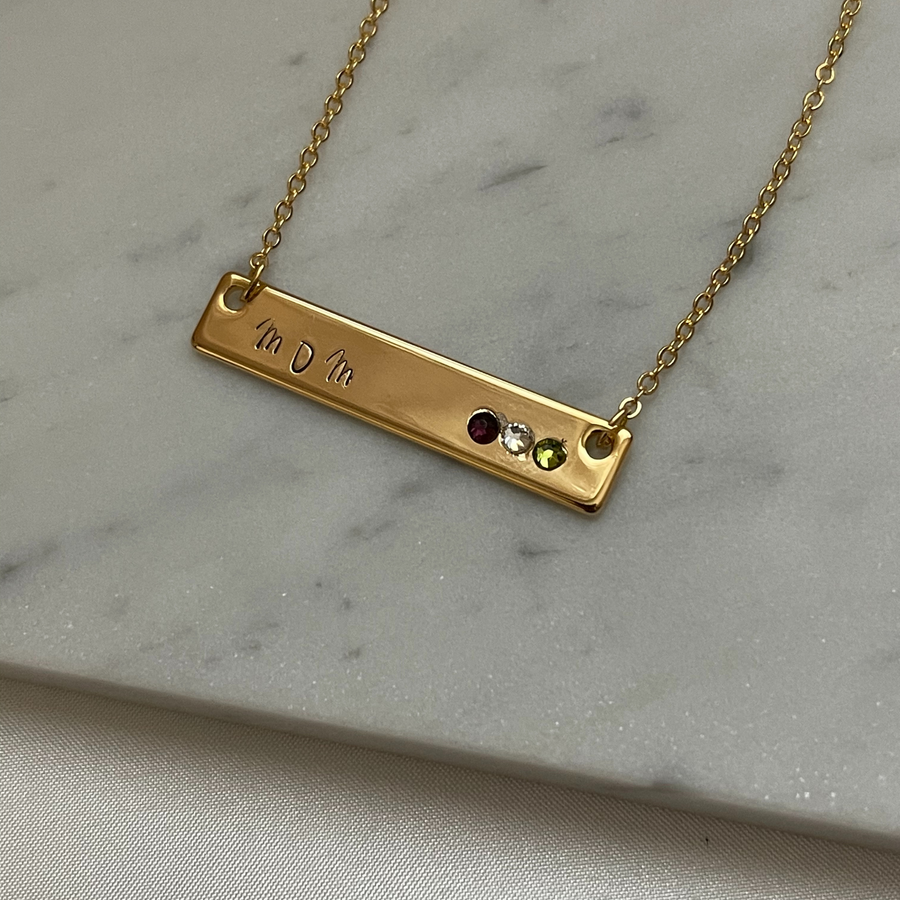 Personalized Mom and Birthstone Bar Necklace